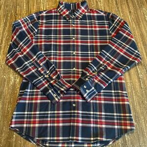 Mizzen + Main Flannel Tartan Plaid Blue Yellow Red Trim Fit Men’s Size L